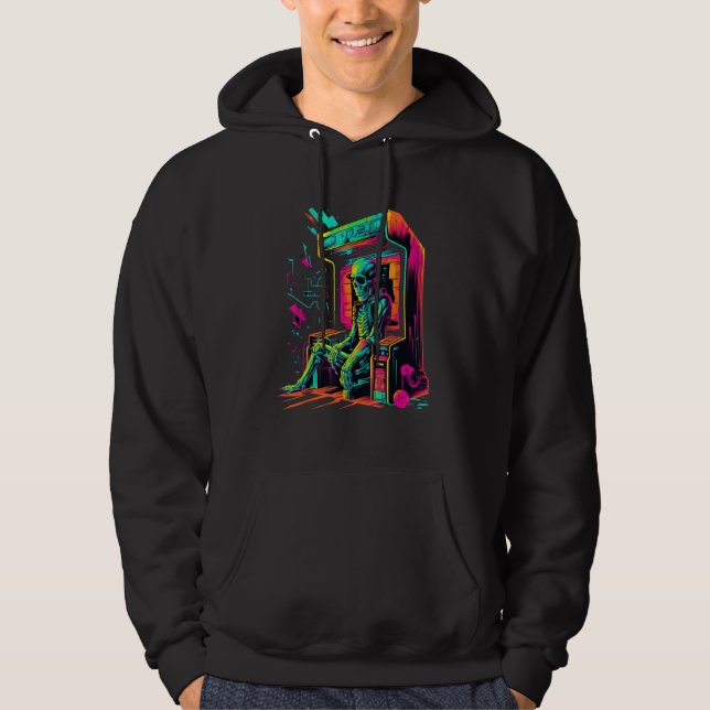 Digital Bones  Skeleton in Arcade Machine EDM Desi Hoodie (Vorderseite)