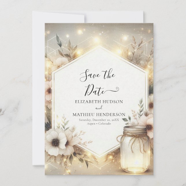Digital Botanical Mason Jar Wedding Save The Date (Vorderseite)