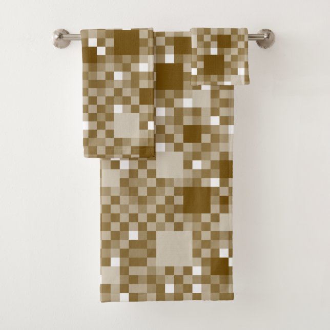Digital Brown pixated Little Squares Badhandtuch Set (Insitu)