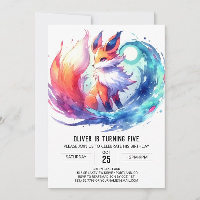 Digital Chic Fox Geburtstag Einladung (Vorderseite)