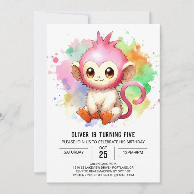 Digital Chic Monkey Geburtstag Einladung (Vorderseite)