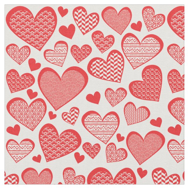 Digital Collage Style Red Gemustert Hearts Stoff (Nahaufnahme)