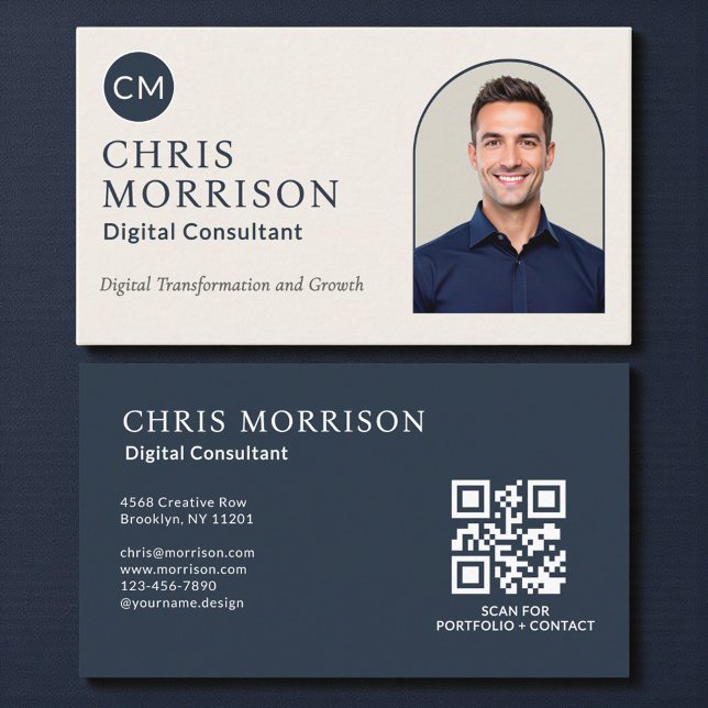 Digital Consultant Photo QR Code Navy Blue Visitenkarte (Von Creator hochgeladen)