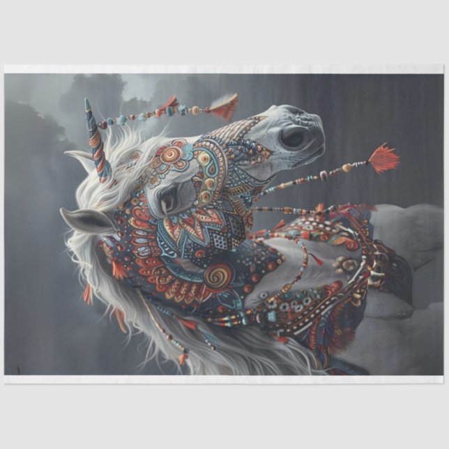 Digital Decoupage des Stamm-bemalten Einhorns Seidenpapier (Vorderseite)