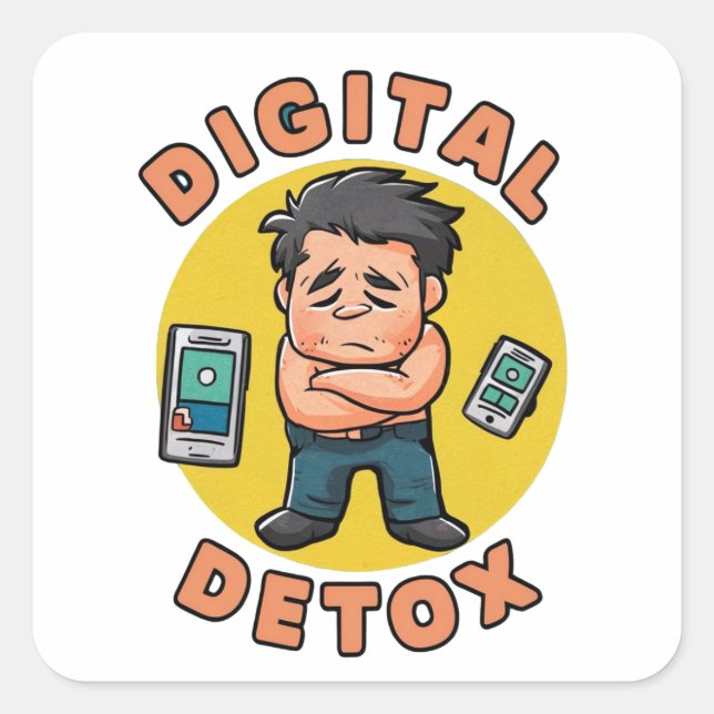 Digital Detox Quadratischer Aufkleber (Vorderseite)