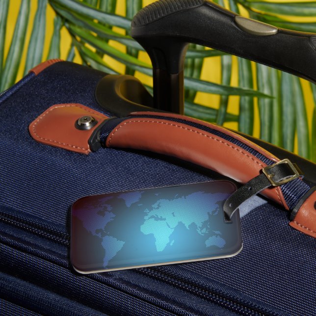 Digital Dot World Map Gradient Art Gepäckanhänger (Vorderseite Insitu 3)