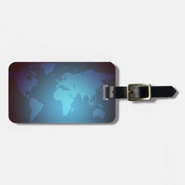 Digital Dot World Map Gradient Art Gepäckanhänger (Vorderseite horizontal)