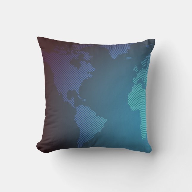 Digital Dot World Map Gradient Art Kissen (Vorderseite)