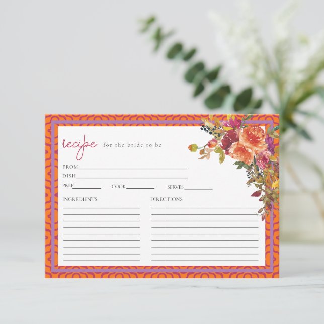 Digital Download Fuchsia Floral Recipe Card Einladung (Stehend Vorderseite)
