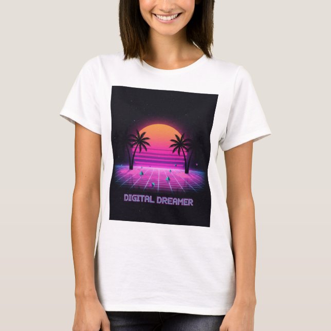 Digital Dreamer Retro Sunset Tee | Y2K shirt (Vorderseite)