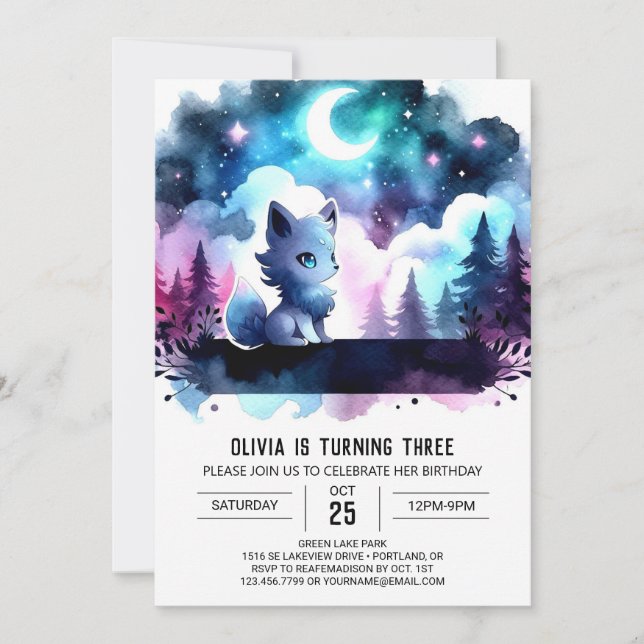 Digital Fantasy Wolf Geburtstag Einladung (Vorderseite)
