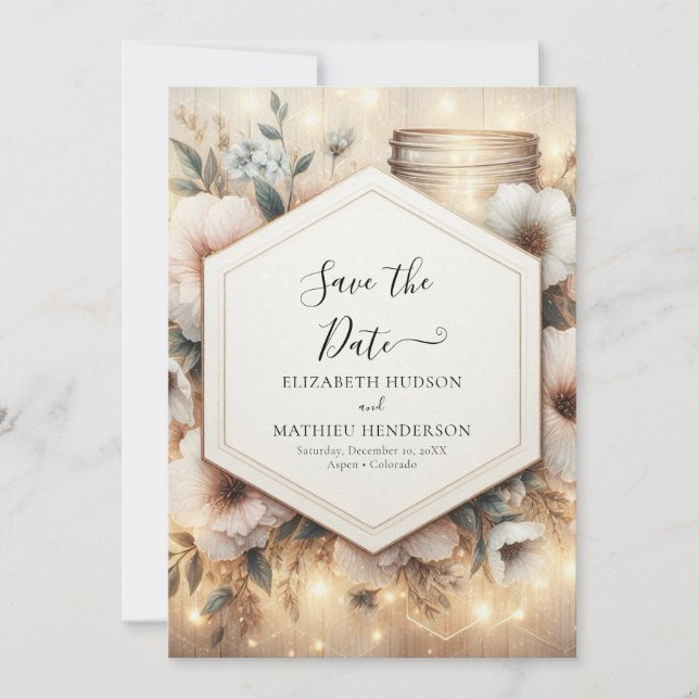 Digital Florals Mason Jar Wedding Save The Date (Vorderseite)
