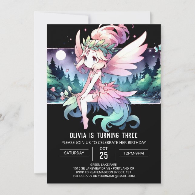 Digital Forest Fairy Birthday Einladung (Vorderseite)