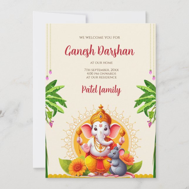Digital Ganpati lädt Ganesh poja Einladungen ein (Vorderseite)