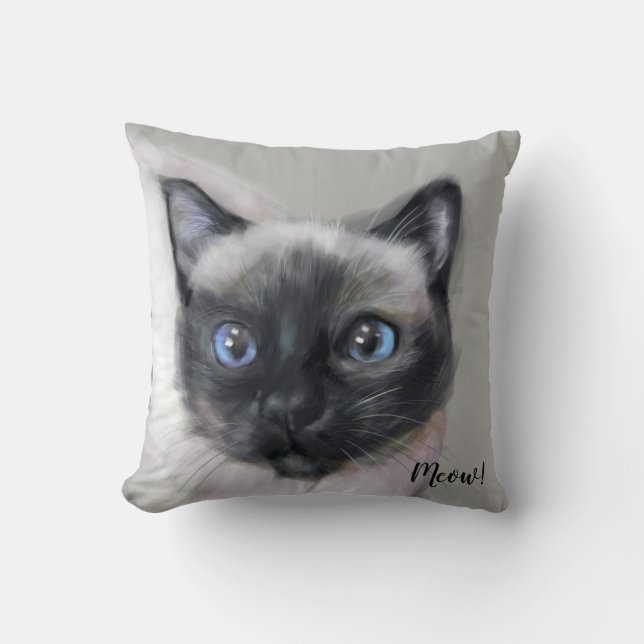 Digital gemalte Katze. Meau! Kissen (Vorderseite)
