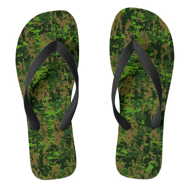 Digital Green Camouflage Accent im Holzlandstil Flip Flops (Fußbett)