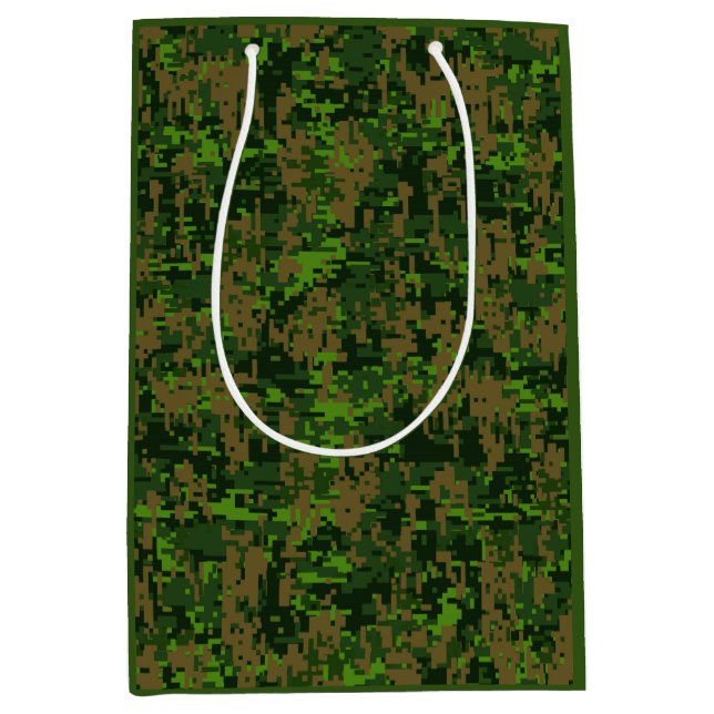 Digital Green Camouflage Accent im Holzlandstil Mittlere Geschenktüte (Vorderseite)