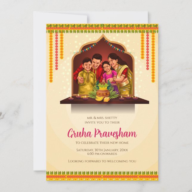 Digital Gruhapravesam lädt indische Haushaltswärmu Einladung (Vorderseite)