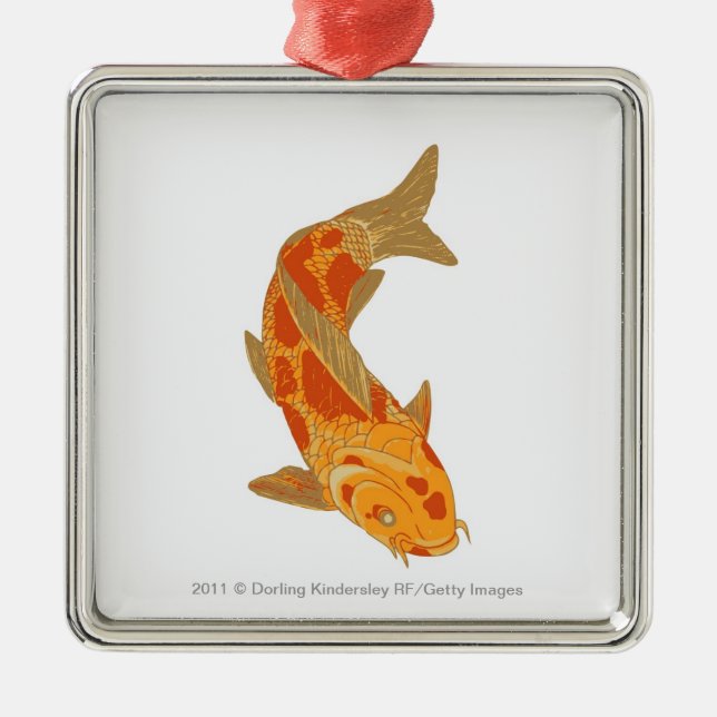Digital-Illustration von Koi Karpfen Silbernes Ornament (Vorne)