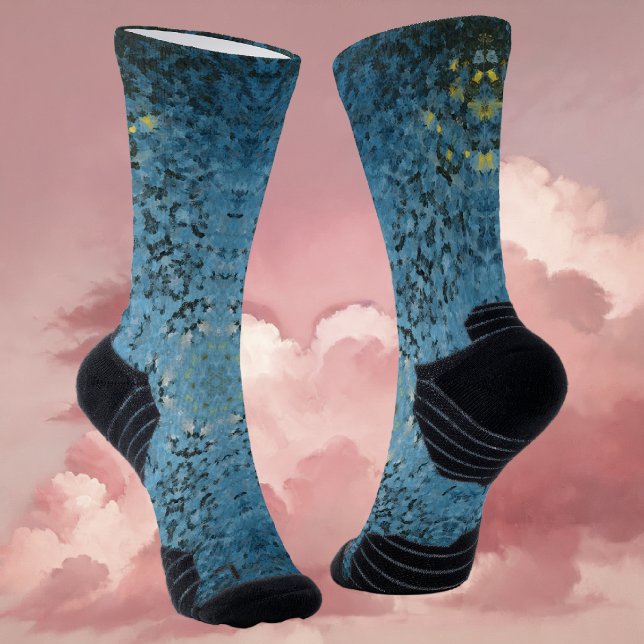 Digital Mandala Blau und Gelb Socken (Blue and Yellow Digital Paint Mandala Socks By Wormhole Orbital)