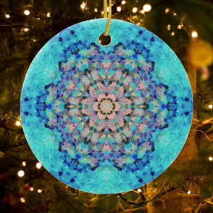 Digital Mandala Blau und Rosa Keramik Ornament