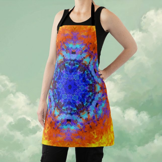 Digital Mandala Blue Orange und Yellow Schürze (Blue Orange and Yellow Digital Mandala Apron by Wormhole Orbital)