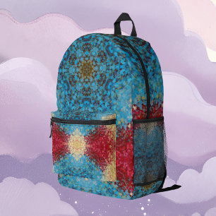 Digital Mandala Blue Red and Yellow Bedruckter Rucksack