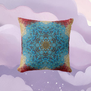 Digital Mandala Blue Red and Yellow Kissen