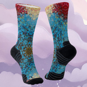 Digital Mandala Blue Red and Yellow Socken