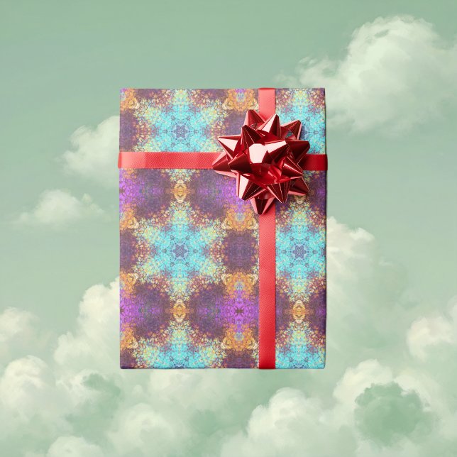 Digital Mandala Blue Yellow und Lila Geschenkpapier (Blue Yellow and Purple Digital Paint Mandala Wrapping Paper By Wormhole Orbital)