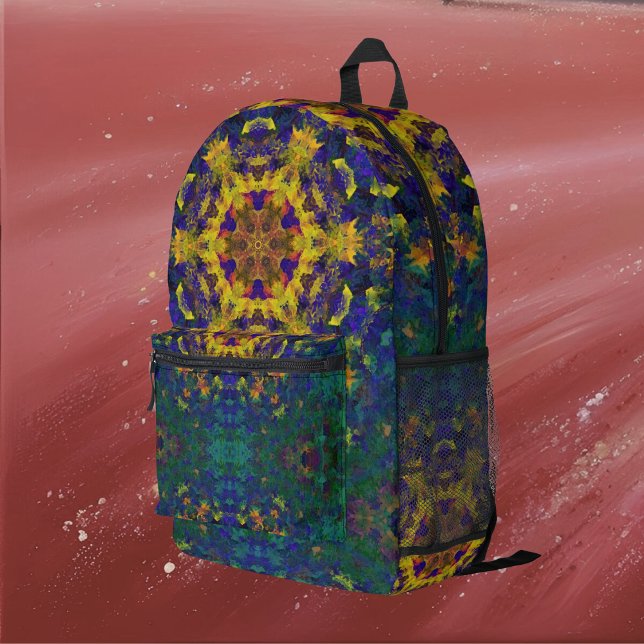 Digital Mandala Gelb Blau und Grün Bedruckter Rucksack (Von Creator hochgeladen)