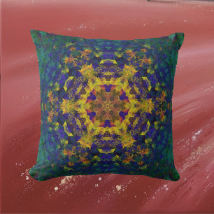 Digital Mandala Gelb Blau und Grün Kissen