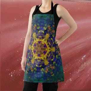 Digital Mandala Gelb Blau und Grün Schürze