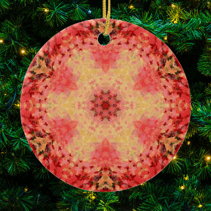Digital Mandala Gelb, Rosa und Rot Keramik Ornament