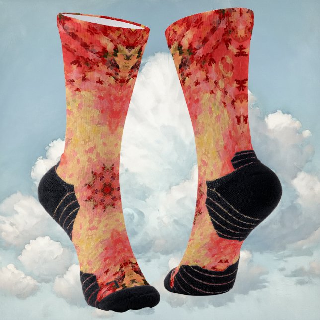 Digital Mandala Gelb, Rosa und Rot Socken (Yellow Pink and Red Digital Paint Mandala Socks By Wormhole Orbital)