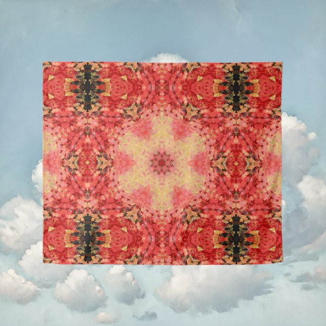 Digital Mandala Gelb, Rosa und Rot Wandteppich (Yellow Pink and Red Digital Paint Mandala Tapestry By Wormhole Orbital)