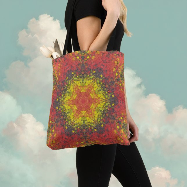 Digital Mandala Gelb rot und schwarz (Yellow and Red Digital Paint Mandala Tote Bag By Wormhole Orbital)