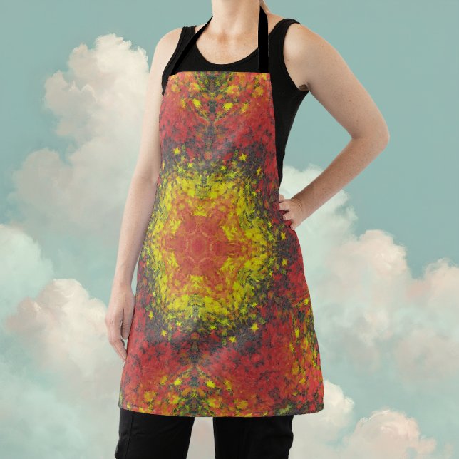 Digital Mandala Gelb rot und schwarz Schürze (Yellow and Red Digital Paint Mandala Apron By Wormhole Orbital)