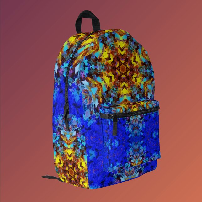 Digital Mandala Gelb und Blau Bedruckter Rucksack (Von Creator hochgeladen)