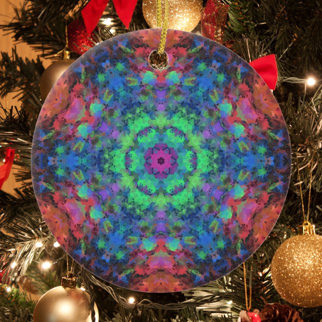 Digital Mandala Green Blue Orange und Pink Keramik Ornament (Von Creator hochgeladen)