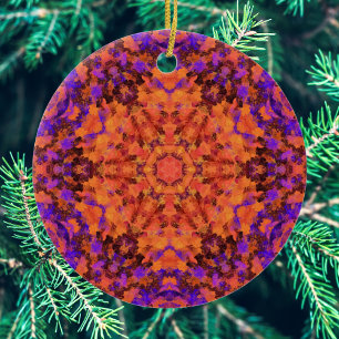 Digital Mandala Orange Blue und Lila Keramik Ornament