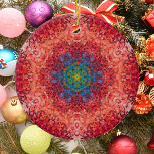 Digital Mandala Orange Blue und Red Keramik Ornament