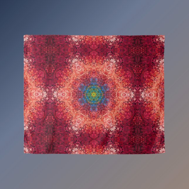 Digital Mandala Orange Blue und Red Wandteppich (Von Creator hochgeladen)