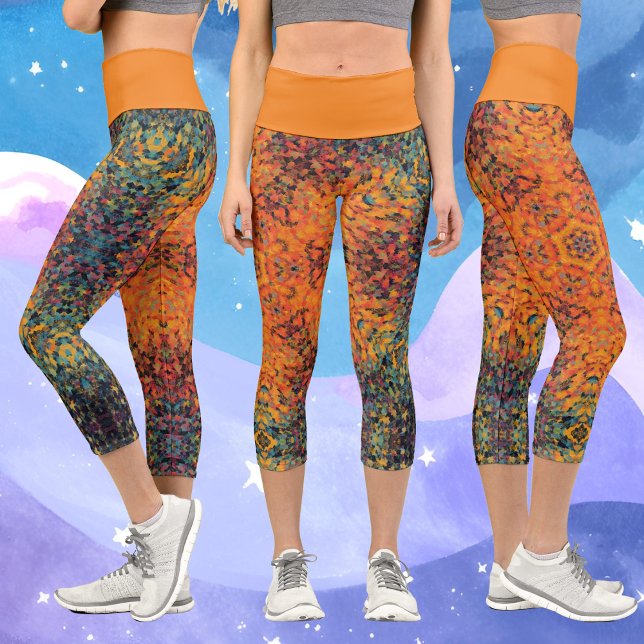 Digital Mandala Orange Blue und Yellow Capri Leggings (Von Creator hochgeladen)