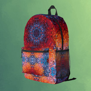 Digital Mandala Red Orange und Blue Bedruckter Rucksack