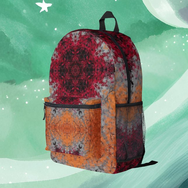 Digital Mandala Red Orange und Blue Bedruckter Rucksack (Von Creator hochgeladen)