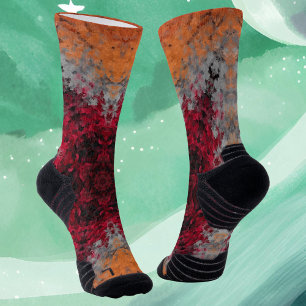 Digital Mandala Red Orange und Blue Socken