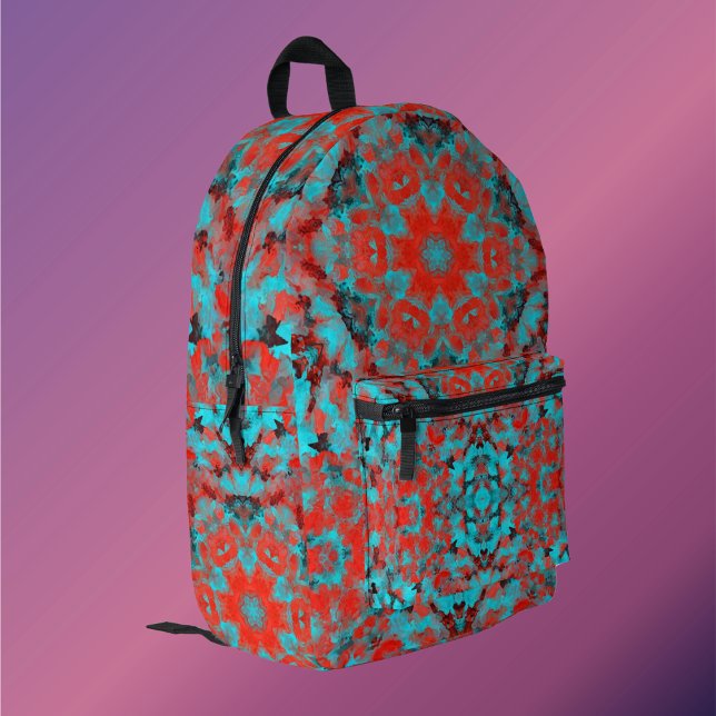 Digital Mandala Red und Blue Bedruckter Rucksack (Von Creator hochgeladen)