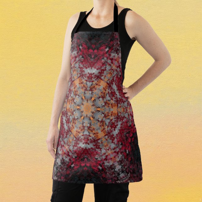 Digital Mandala Red White Orange und Black Schürze (Red White Orange and Black Digital Paint Mandala Apron By Wormhole Orbital)