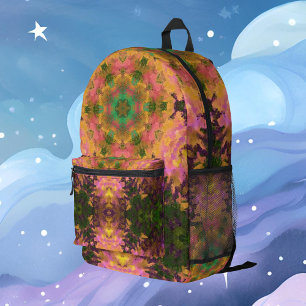 Digital Mandala Rosa Gelb und Grün Bedruckter Rucksack